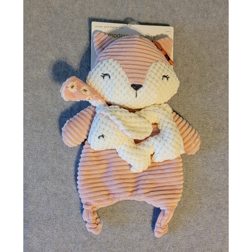 NWT Modern Moments By Gerber Lovey + Rattle Set Fox & Bunny Rabbit Security